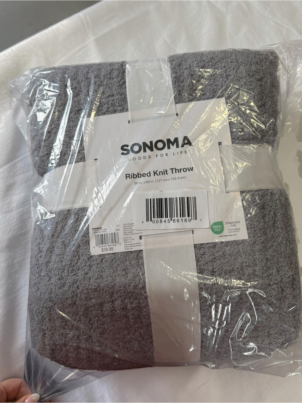 NWT Sonoma Ribbed Knit Throw Blanket Gray Cozy Soft Farmhouse Home Decor